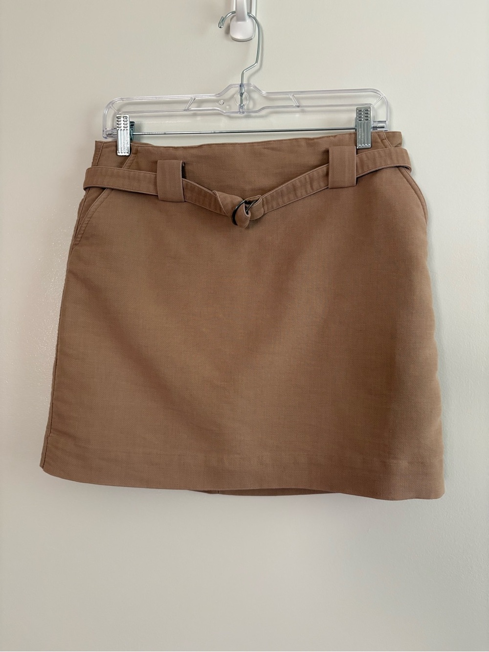 & Other Stories Beige/Tan Twill Belted Mini Skirt Size 8 Low-Waist Rise